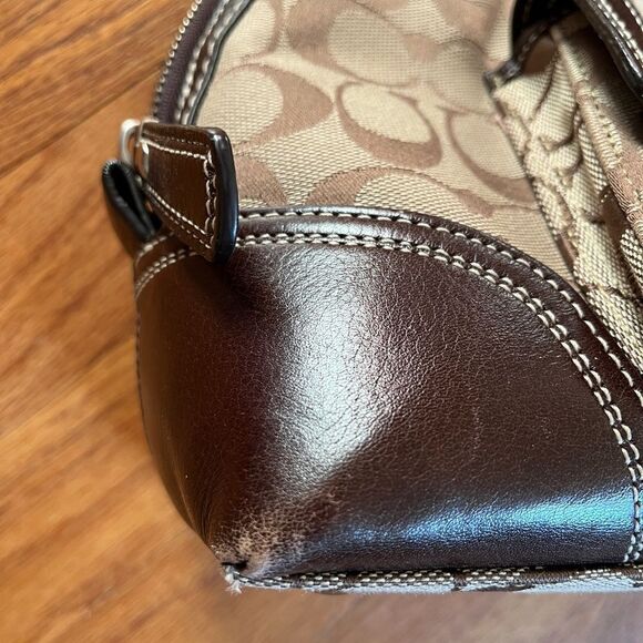 COACH Hampton Signature Monogram Brown Leather & Canvas Satchel Shoulder Bag - Picture 8 of 10